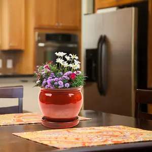Southern Patio Wisteria 8 Inch Diameter Ceramic Planter Pot with Saucer, Red