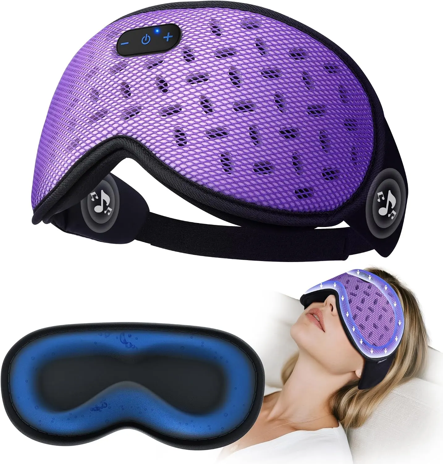 MUSICOZY Cotton Sleep Mask Headphones with Bluetooth 5.4, 3D Removable Hot-Cold Compress, Weighted Blackout Soft Cooling Breathable Eye Mask for Deep Sleep, Office Use