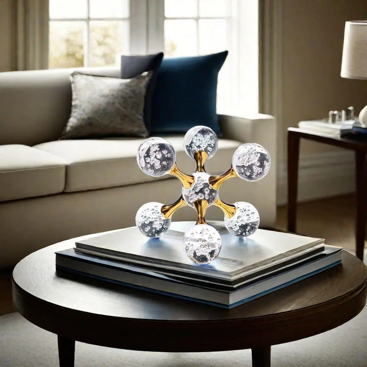 Luxury Crystal Decorative Ornament, Modern Geometric Molecular Ball, Crystal Sphere, Living Room Desk Decoration, Home Office Counter Accessory, Crystal Ornaments