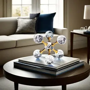 Luxury Crystal Decorative Ornament, Modern Geometric Molecular Ball, Crystal Sphere, Living Room Desk Decoration, Home Office Counter Accessory