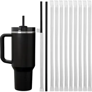 100 count Long Disposable Straws for  40 oz 30 oz Tumbler, 12 inch Black Plastic Straws for , ,  40 OZ 30 OZ Cup, Individually Wrapped