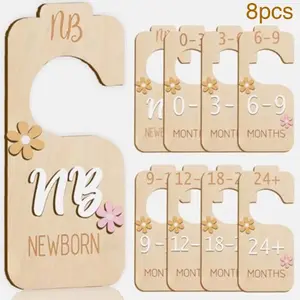 Wooden Baby Closet Dividers, 8 Counts/set Wooden Baby Clothes Separator, Home Organizer for Wardrobe Hangers