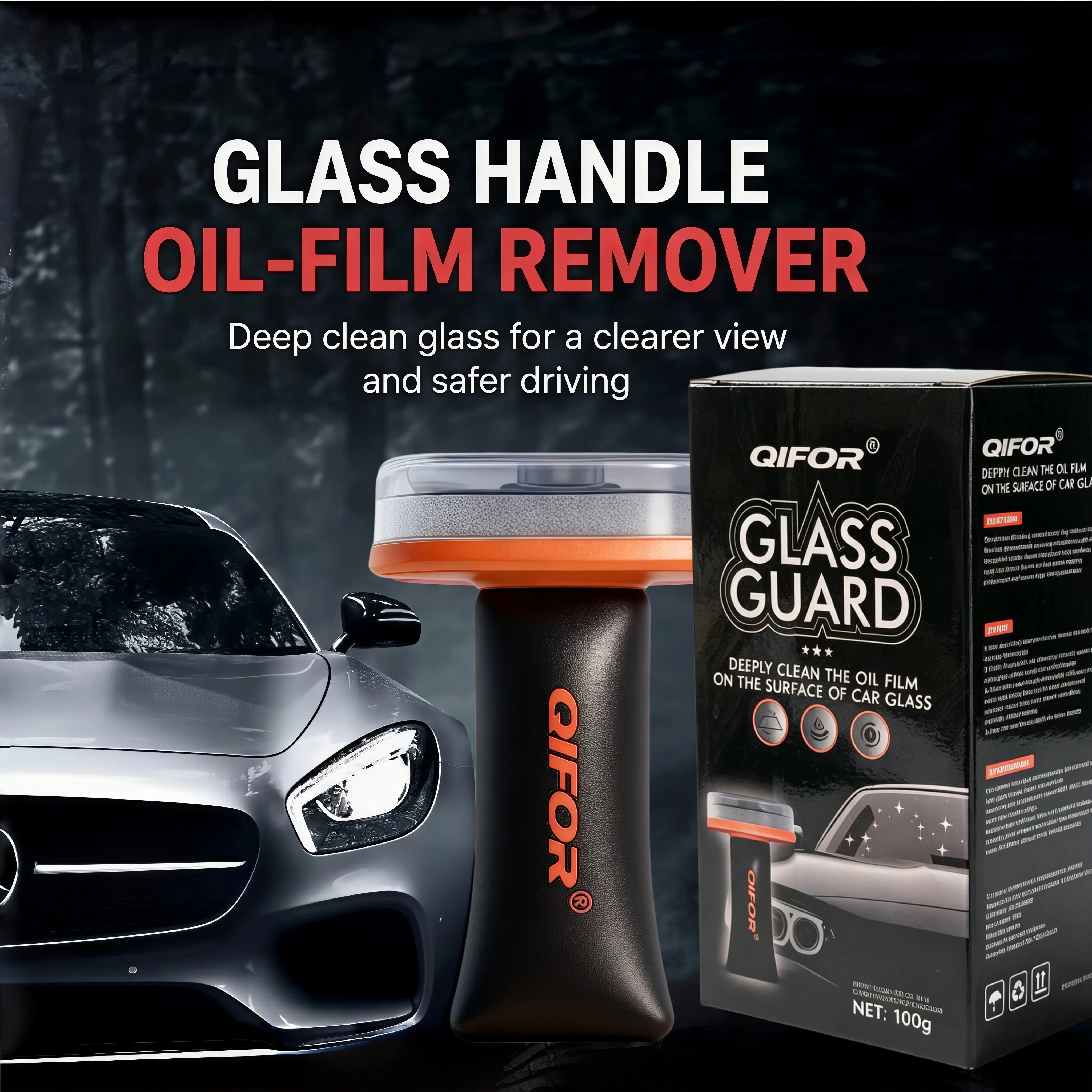 QIFOR Automotive Handheld Oil FImr Cream,GlassDecontaminationWithoutTraces,Window Oil FilmCleaning,FastCleaning, CompactAnd Easy To Cary-100gDegreaser Cleaner