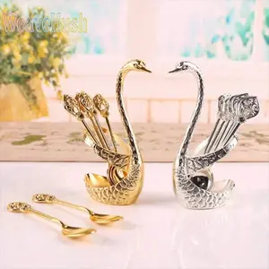 Coffee Spoons Set, Including 6 Stainless Steel Spoons and 1 Swan Base, Creative Swan Design Coffee Stirring Spoons for Dessert and Tea, Kitchen Cutlery and Tableware Utensils Supplies