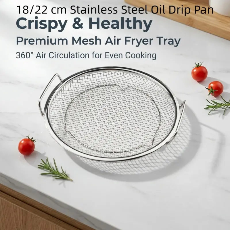 18/22cm Stainless Steel Oil Filter Tray, Fine Mesh Draining Basket with Handles, Reusable Grease Strainer for Frying & Food Prep