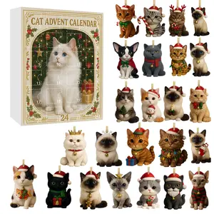 Cat Lover Christmas Countdown Blind Box, 24 Surprises Digital Unboxing, Cute Acrylic Cat Decorations, Women's Gift, Christmas Tree Decoration