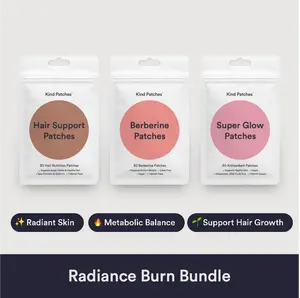 Kind Patches Radiance Burn Bundle: 30 Super Glow Patches + 30 Berberine Patches + 30 Hair Support Patches, Healthy Skin, Metabolism Support, Scalp Vitality & Healthy Hair, Vegan