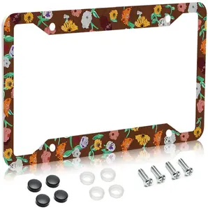 Flower car plate frame withScrews for Standard Us Canada License PlateHolder,Stainless Steel Car Accessories 12x6 Inch