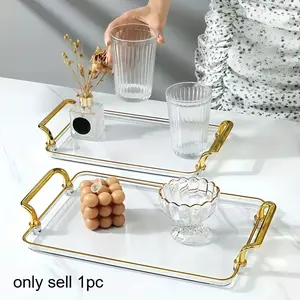 1pc transparent plastic tray with golden metal frame-modern bathroom furniture decoration, Bathroom Organizer Supplies