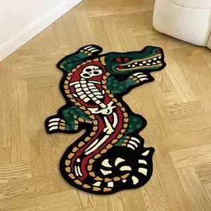 Fashion Crocodile Creative Carpet, Hip Hop Skull Rug, Animal Printed Rug, Decorative Area Rug, Soft Plush Foot Pad, Perfect Gift for Youngsters, Suitable for Living Room Bedroom