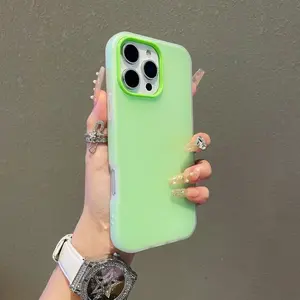 （2-1）Phone case for iphone 17 16 15 14 13 12 11 pro max plus 16e case Dopamine Solid Color Skin Case with Large Hole Lens Frame, Small Fresh Design, Drop Proof, Case Compatible with iphone 17 pro max phone cases