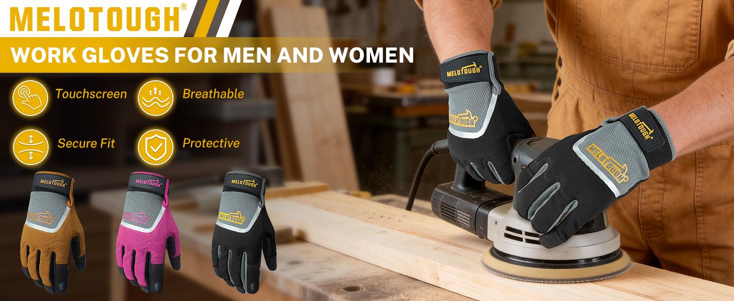 MELOTOUGH Work Gloves for Men Women, Heavy Duty Mechanic Gloves with Touch Screen, Non-Slip Wear Resistant Safety Working Gloves for Garden, Yard, Warehouse, Construction and Daily Work