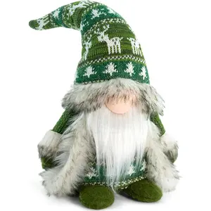 Goblin Christmas Decorations-Nordic-style plush dolls featuring green reindeer knit hats and faux fur capes. Rustic tabletop festive goblin ornaments perfect for mantelpieces, bookshelves, or as creative gift ideas.