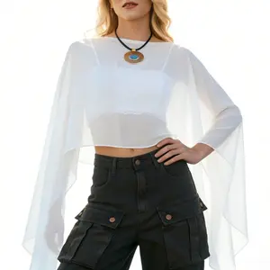 Chiffon Flowy Capes Sheer Capelets Long Cape Poncho For Women Off Shoulder Tops Chic Tops Going Out Festival Wear Cute Tops for Women Summer Tank Tops for Women Boho Clothes for Women
