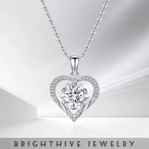 [one-of-a-kind piece] Brighthive Jewelry 2 Carat heart-shaped Moissanitecde forever love heart necklaces for women, 925 Sterling Silver- A Romantic and Elegant Choice, Anniversary Gifts, or Holiday Gifts