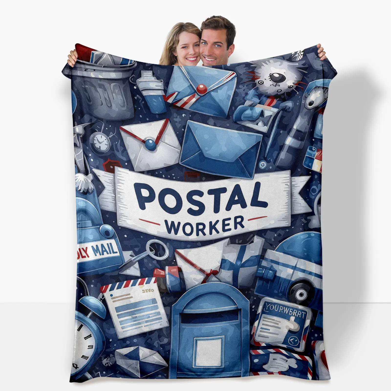 Postal Worker Digital Print Tufted Flannel Throw Blanket - 1pc Modern Soft Anti-Pilling, Breathable, Durable, Lightweight, Multi-Size (30x40in Small/40x50in/12.6x12.6x3.15in), Machine Washable All-Season Mail Carrier Appreciation Gift for Couch Home Decor