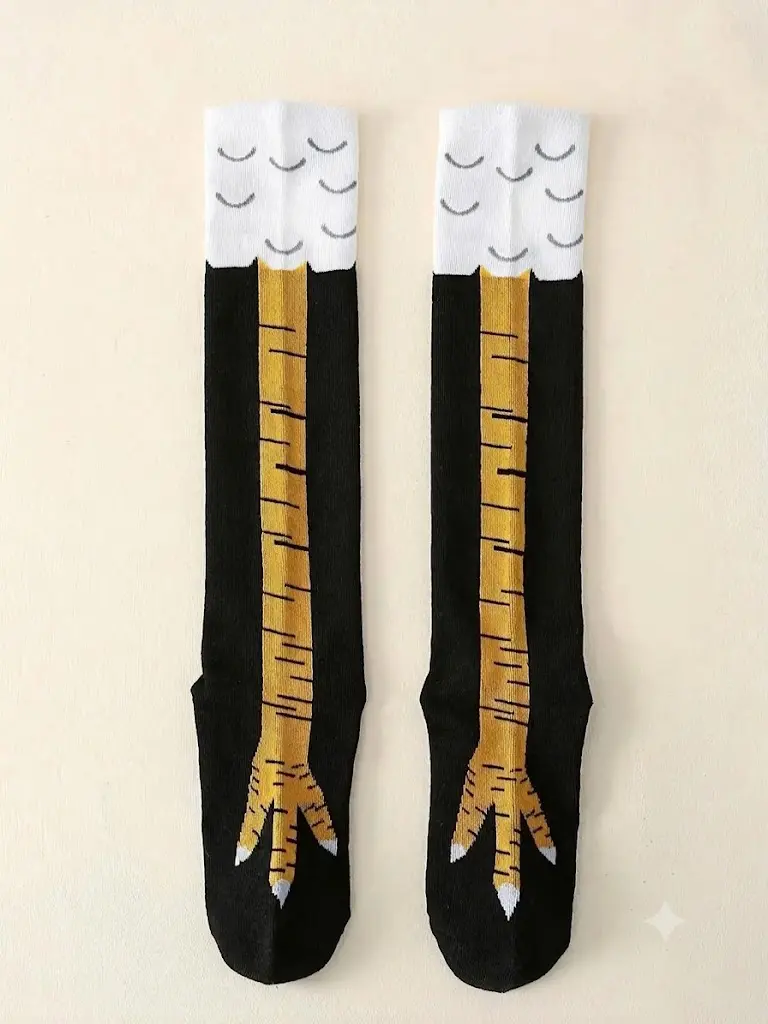 Women's Trendy Cartoon Print Over The Calf Socks, Cute Chicken Feet Design Knit Socks, Comfort Hosiery for Women Indoor Outdoor Wear Womenswear Bridal