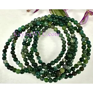 Wholesale Lot 6 Pcs Moss Agate 4mm 7.5” Crystal Healing Stretch Bracelet