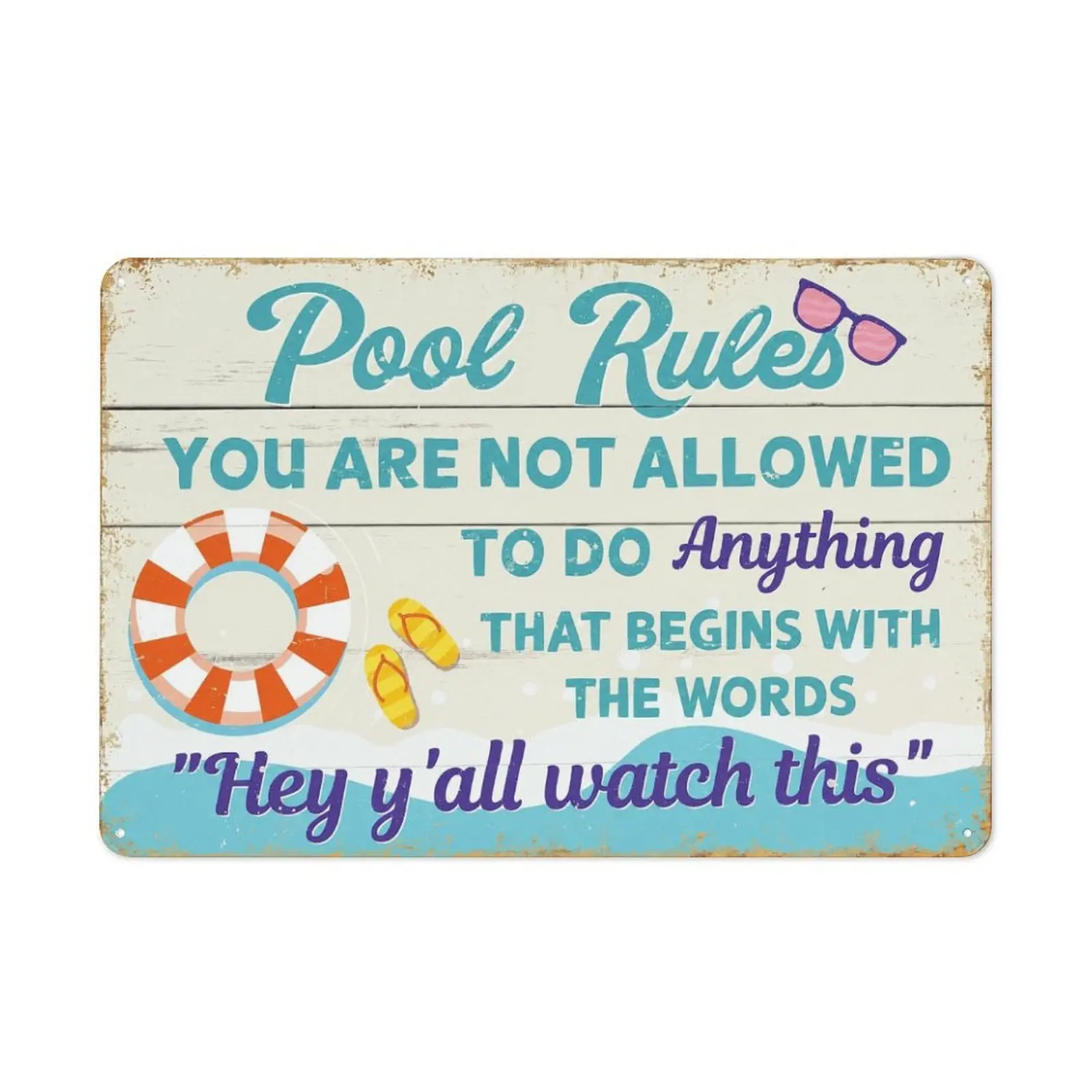 Pool Decor Sign, Pool Decorations Outdoor, Perfect for Beach, Home, Bar, Pool Deck, and Backyard Walls, Metal Sign Dimensions are 12x8 Inch, Pool Rules