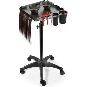 Salon Rolling Cart With 2  Bowls, Height Adjustable Metal  Tray on Wheels for Hair Stylist, Extension Tool,  - Stickless Wheels