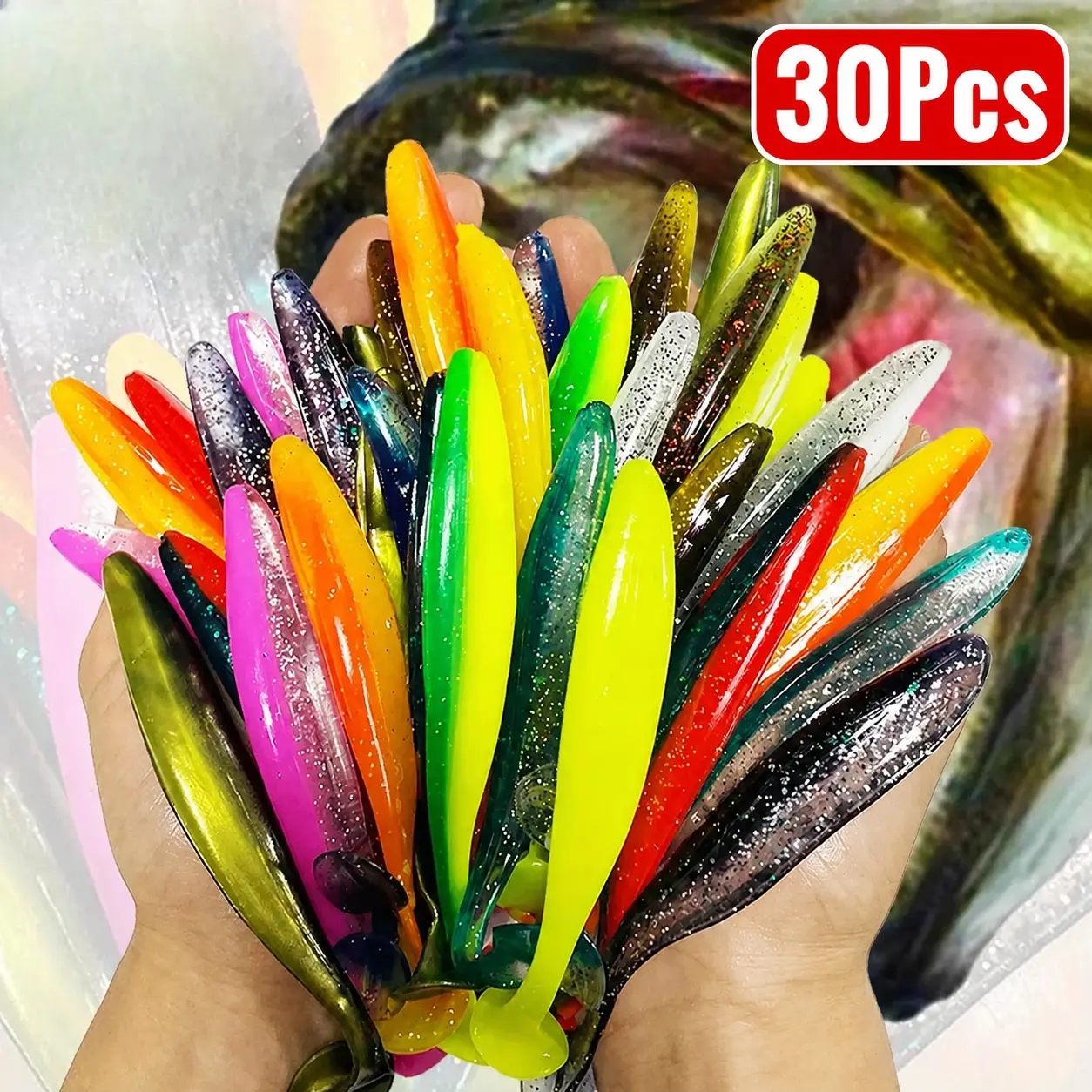 Artificial Soft Fishing Lure, 10pcs/set T-tail Worm Lure, Big Artificial Bait, Jig Wobblers Bass Pike Fishing Tackle, Outdoor Fishing Accessories, Fishing Lures Kit