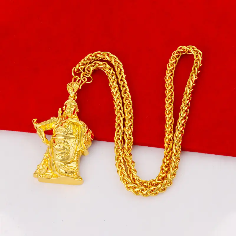 Gold plated Guan Gong pendant necklace