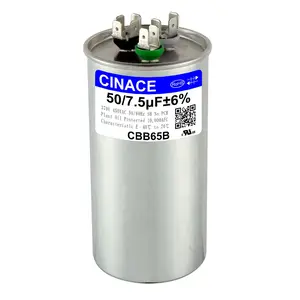 CINACE 50+7.5μF 50/7.5MFD ±6% CBB65 Dual Run Capacitor for Air Conditioner AC Motor Fan Start Condenser Heat Pump HVAC Ice Maker 370/450VAC 50/60Hz