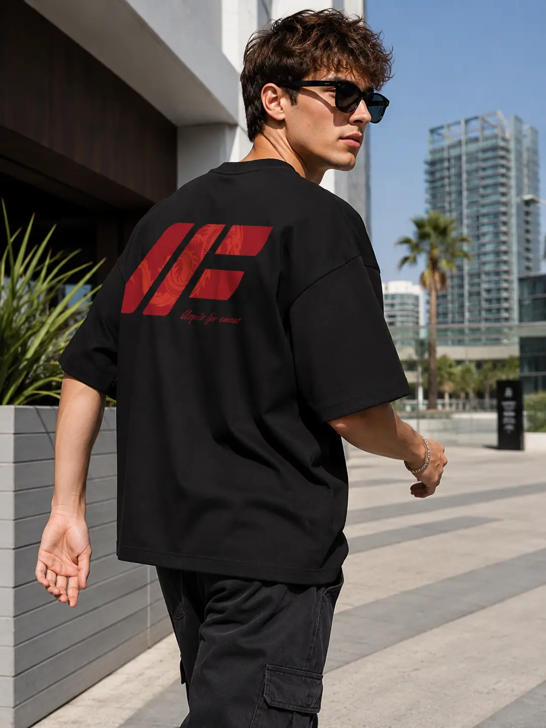 Men's Minimal Monogram Print T-Shirt - Oversized Shortsleeve Round Neck Relaxed Fit Casual Streetwear Menswear Tee, Tshirt, Oversize Cut