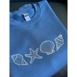 Seashell Embroidered Sweatshirt, Trendy, Beach Lover, Nature, Cute, Simple, gift G