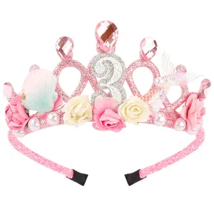 L-HDW003   Princess Tiara Flower Birthday Crown and Tiara, 1 Count (Pack of 1)