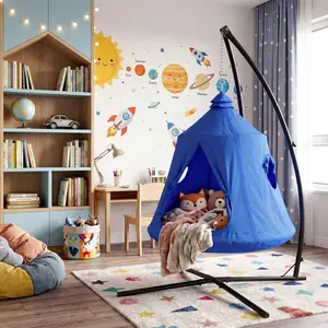 Arlopu X-Shaped Hanging Tree Tent with Swing Chair, Metal Hanging Hammock with LED Lights, 330 LBS Weight Capacity, Adjustable Solid Stand, Kids Play House,summervibes
