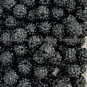 16mm Rhinestone Beads, Black Color, Resin, Loose, Chunky, Round, Gumball, Crafting Supplies