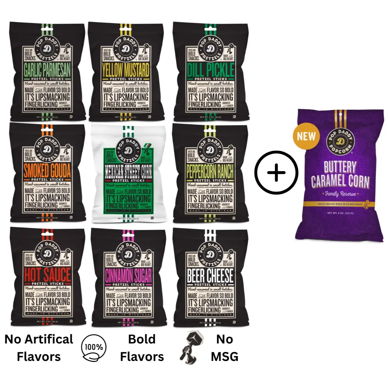 Pretzel Sampler Pack - 9 bags + BUTTERY CARAMEL CORN