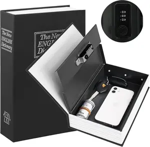 Diversion Book Safe with Combination Lock, Secret Hidden Metal Lock Box,Money Hiding Collection Box,9.5" x 6.2" x 2 .2" Black Large