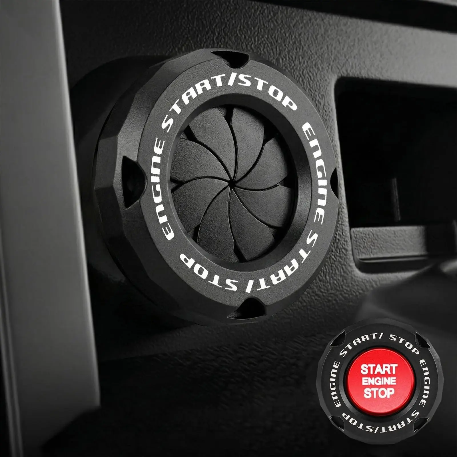【Summer Survivals】Joytutus Rotary Push Start Button Cover - Universal Car Accessories Engine Start Stop Switch Cover, Cool Racing Style Ignition Button Decor, Motorcycle lgnition Key Switch Cover Protector Summerfinds -Black/Pink