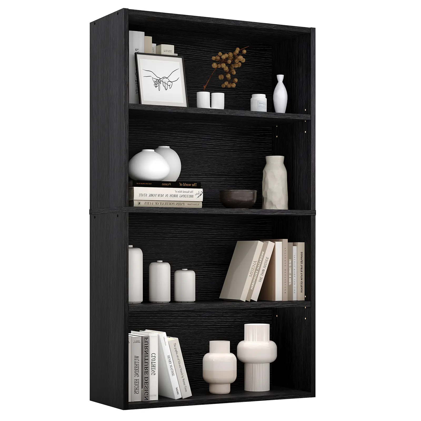 Sweetcrispy 5-Shelf Industrial Bookshelf - 53-in Tall Stable Floor-Standing Open Shelf Unit with Reinforcement, Classic Indoor Furniture Rack for Home Office, Home Library Books & Accessories Storage (Assembly Required), High-End Addition