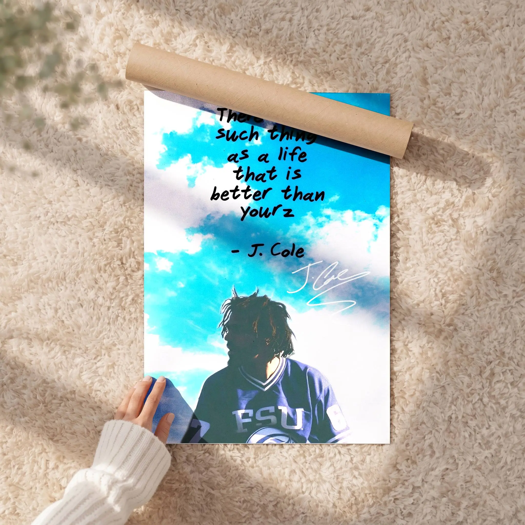 Unframed Poster – Frame Not Included – J. Cole Love Yourz Quote Poster, No Such Thing As A Life Better Than Yourz, Hip Hop Rapper Signature Wall Art, Aesthetic Music Print
