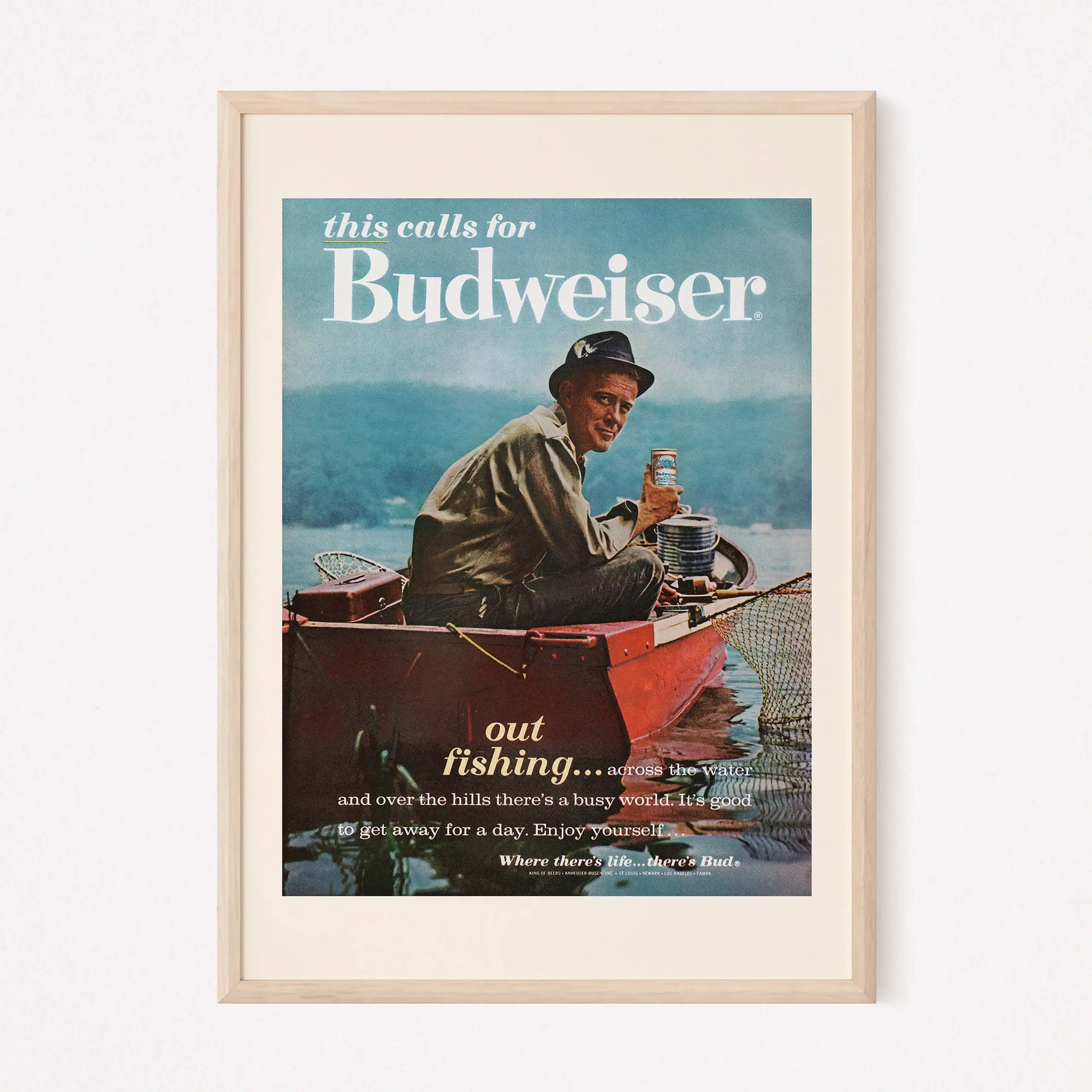 RETRO BEER AD, Vintage Beer Ad, Vintage Fishing Poster, Retro Kitsch Poster, Man Cave Wall Art, Vintage Barware, Bar Poster No Frame 