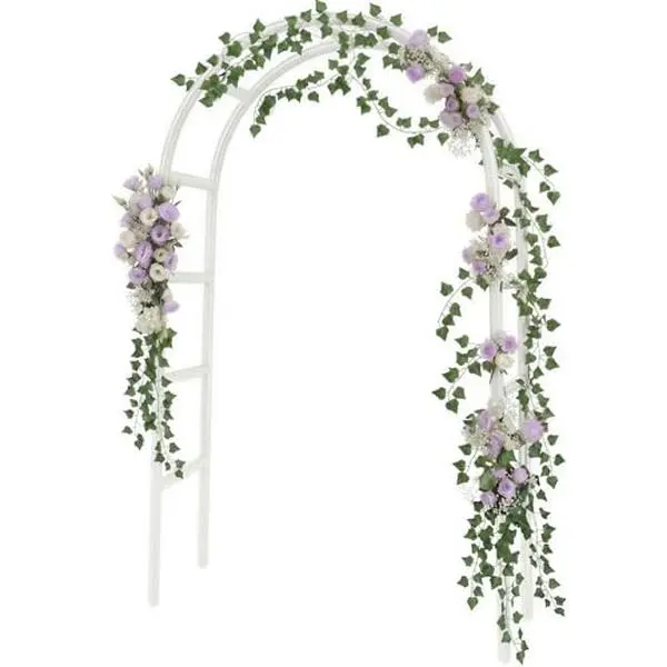 RUBFAC 7.8ft Metal Wedding Arch Frame, White Garden Trellis for Climbing Plants Outdoor, Garden Arbors and Arches Party Archway for Flower Rose Vines Birthday Bridal Christmas Decoration