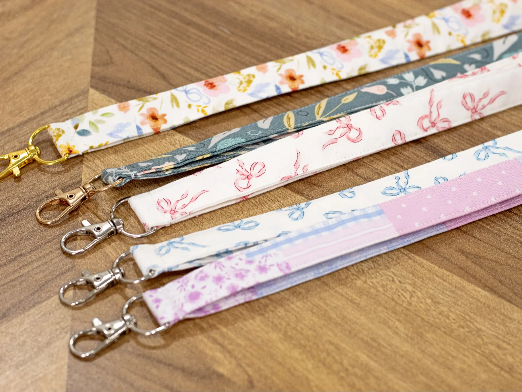 Cute Floral Fabric Lanyard for Keys, Handmade Wristlet Keychain Holder, Teacher & Women's Key Strap