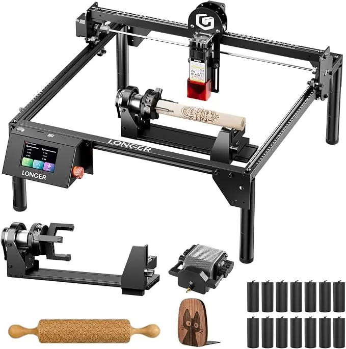Longer RAY5 5W Desktop Laser Engraver & Cutter, 400x400mm High Speed Multi-Machine with Touchscreen, Safety Shield, Air Assist, 3-in-1 Roller, for Wood Leather Acrylic Engraving Cutting (Computers & Office Equipment)