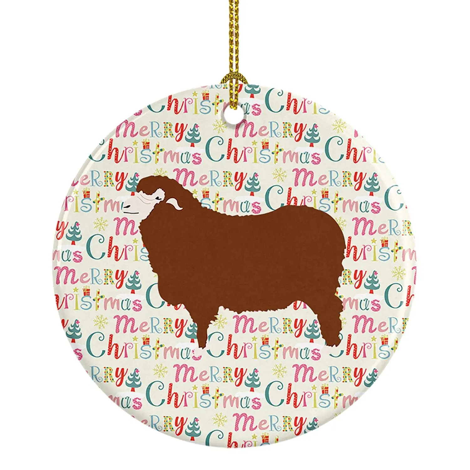 Merino Sheep Christmas Ceramic Ornament, Festive Home Decor