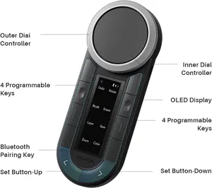 HUION Keydial Remote Bluetooth 5.0 Programmable Keypad with Dual Dials 60 Customized Keys OLED Display for PC Mac Mobile Drawing Tablet Laptops