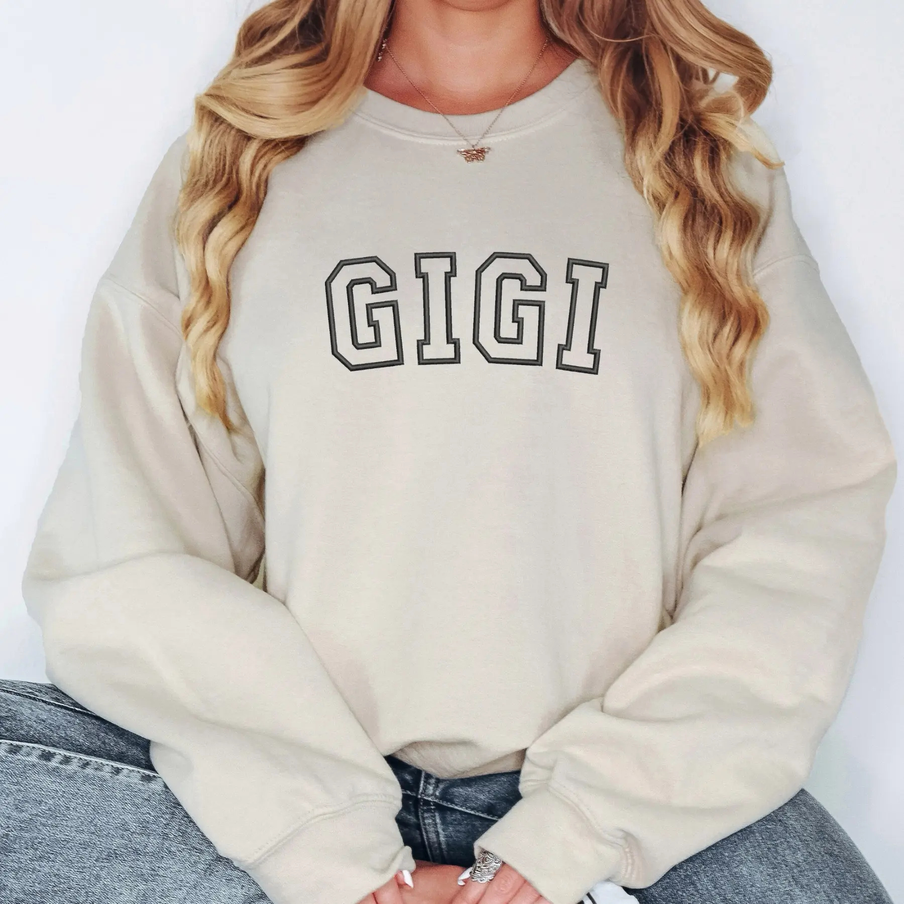 Gigi Embroidered Sweater | Unisex Crewneck Sweatshirt | Add Your Custom Name | Gifts for Mamaw | Gigi Life | Personalized Sweater for Gigi