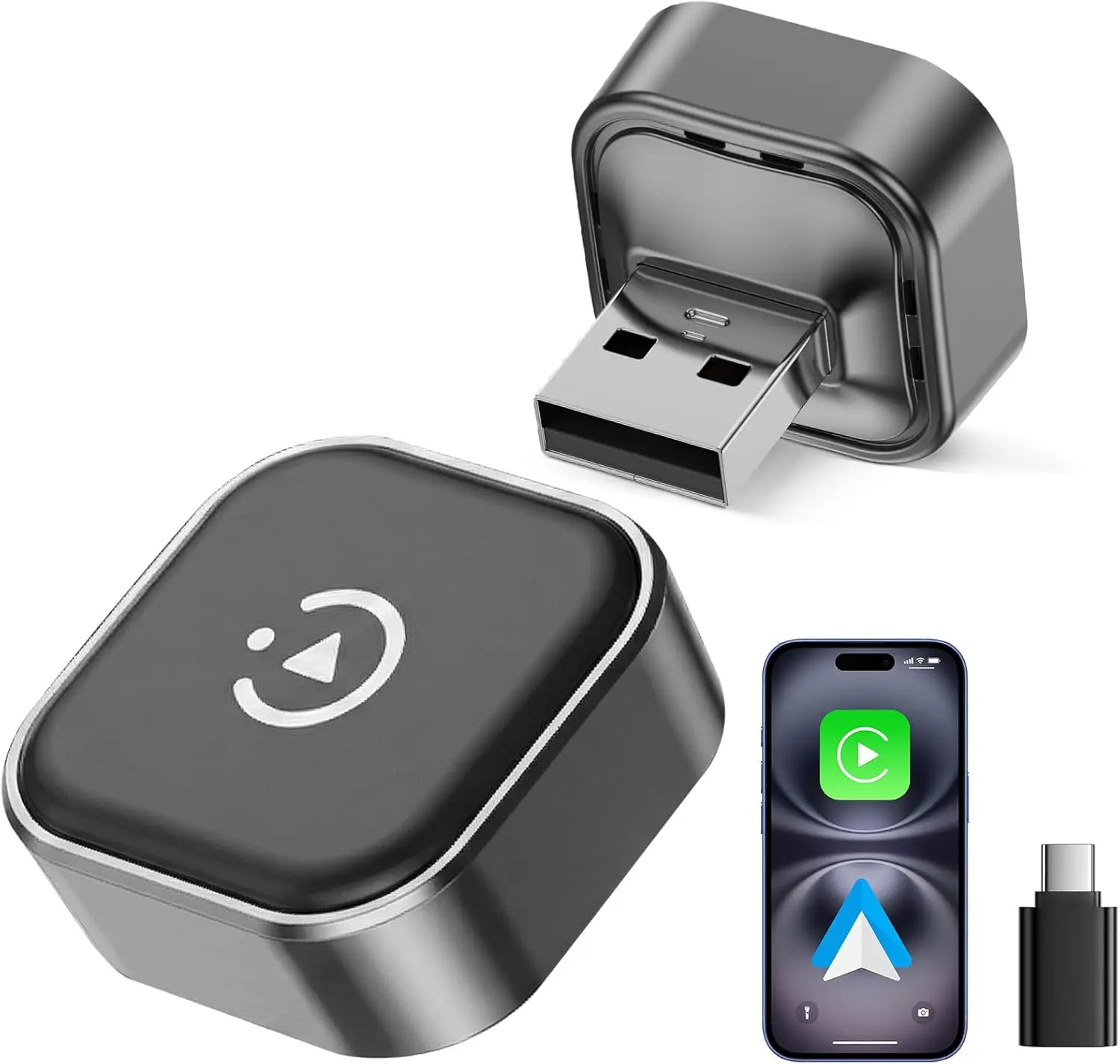 2026 Wireless Apple CarPlay & Android Auto Adapter | 2-in-1 Mini Dongle, Converts Wired to Wireless, WiFi 6 & Bluetooth 5.4, Plug & Play, Auto Reconnect