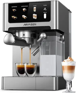 AIRMSEN Automatic All-in-One Coffee Maker, One-Touch Latte Art, Programmable Recipes,Commercial Grade Combo 3-in-1 (Cappuccino/Espresso/Latte) Home&Office 1.8L Large Water Tank,1350w&1000w,Indoor Semi-automatic
