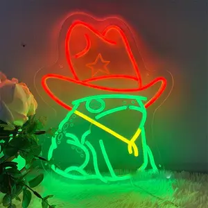 Cowboy Frog LED Neon Sign: Funny Toad Art Decor,5V USB adjustable switch / No power supply included / Gift box packaging, Neon Light Sign