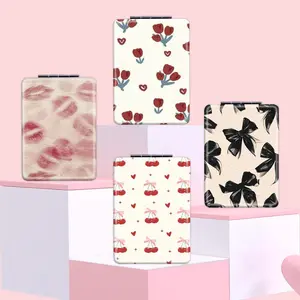 Cherry & Bow Pattern Makeup Mirror, 1 Count Folding Handheld Mirror, Portable Makeup Mirror for Home and Travel, Cosmetic Mirror