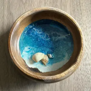 Jewelry Bowl for Ocean Lover with Real Shells and Gorgeous Coastal Waves Decorative Accessory