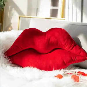 1pc Red Lip Shaped Velvet Throw Pillow, Ultra Soft Plush Decorative Cushion, Soft Padded Cushion, Bold Retro Style 3D Lips Pillow for Bedroom, Living Room, Office & Lounge, Cozy Gift for Home Decor Lovers, Valentine’s Day or Special Occasions